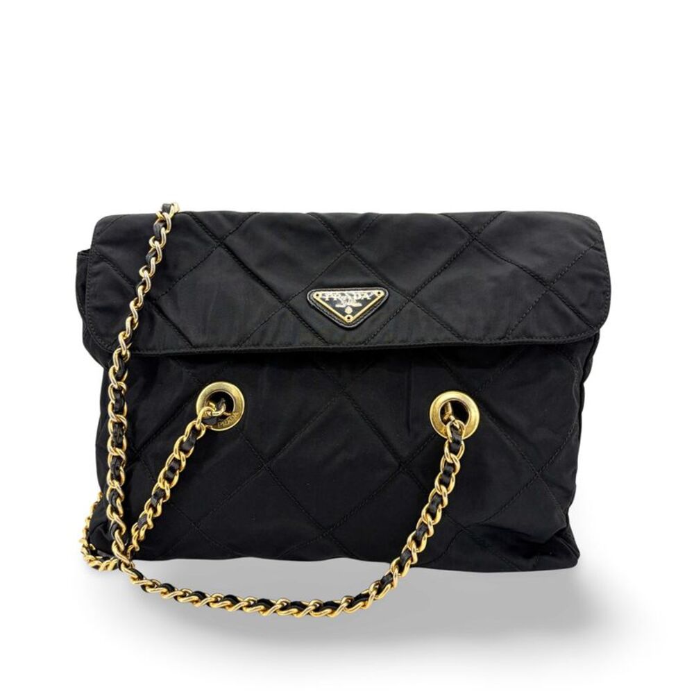 Prada Quilted Nylon Chain Shoulder Bag Black
